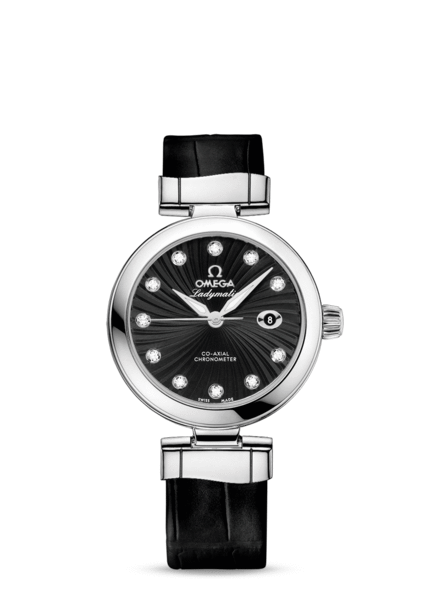 OMEGA Watches: De Ville Ladymatic - Steel on leather strap - 425.33.34.20.51.001