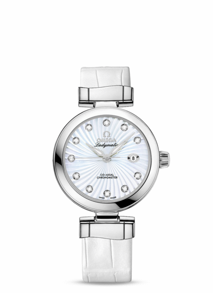 OMEGA Watches: De Ville Ladymatic - Steel on leather strap - 425.33.34.20.55.001